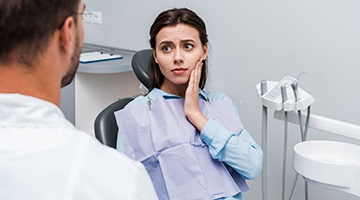 Closeup of woman experience toothache